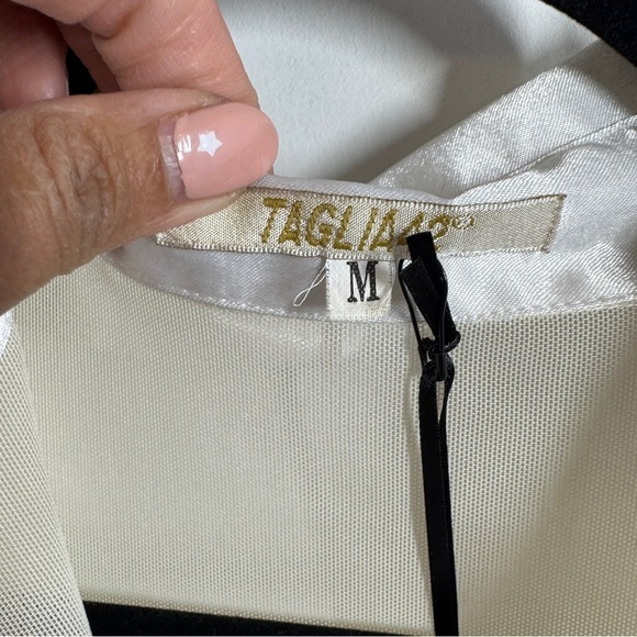 Vintage Taglia Sheer Beaded Satin Blouse Ivory Size M Long Sleeve Dressy Top - Picture 7 of 14